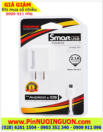 Hammer SN-H2.1A, Sạc di động Hammer Type C Smart USB SN-H2.1 /2.1A ( Android & IOS) /B.hành 3tháng